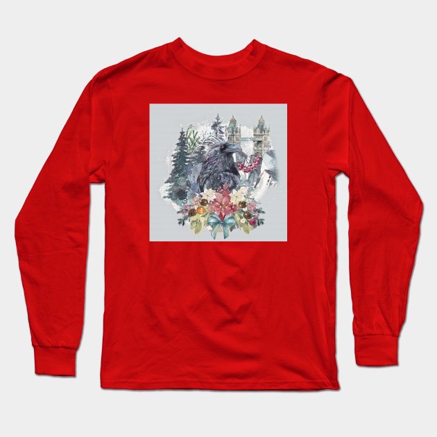 Raven Holiday Long Sleeve T-Shirt by Phatpuppy Art